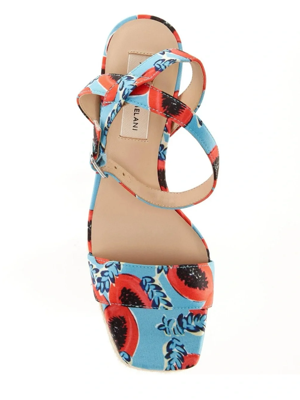 ANTONIO MELANI Turquoise & Red Floral Ankle-Strap Wedges